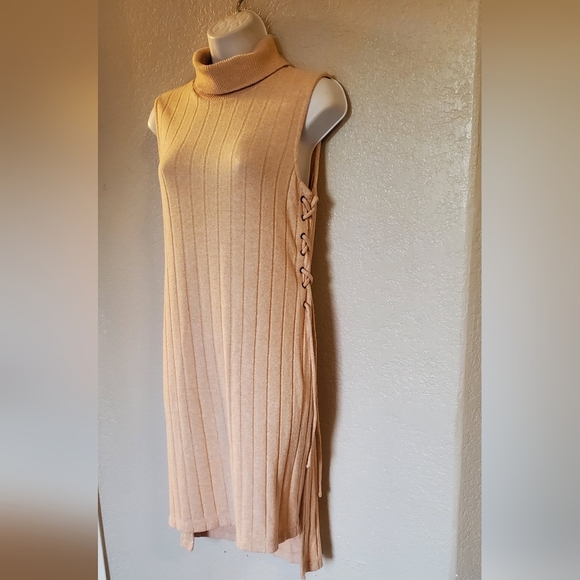 Anthropologie Lace up Maxi Turtleneck Ribbed Sleeveless Sweater Duster Sz Small - Picture 4 of 11